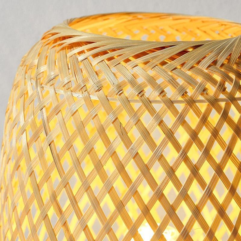 Hand-Woven Rattan Table Lamp with Burlywood Base | Modern Farmhouse