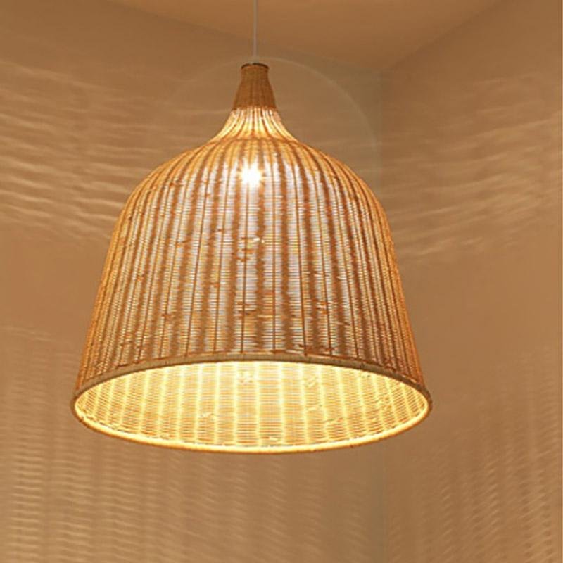 Rustic Bell Rattan Pendant Light - Farmhouse Woven Ceiling Lamp