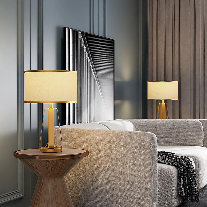 22" Geometric Table Lamp with Brass Frame and Golden Drum Shade
