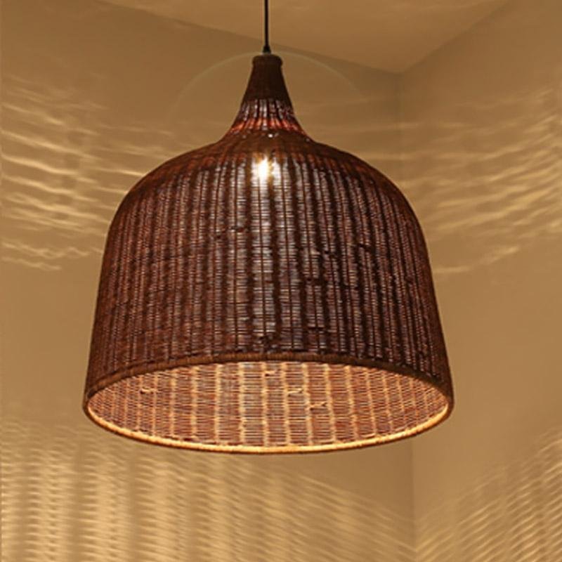 Rustic Bell Rattan Pendant Light - Farmhouse Woven Ceiling Lamp