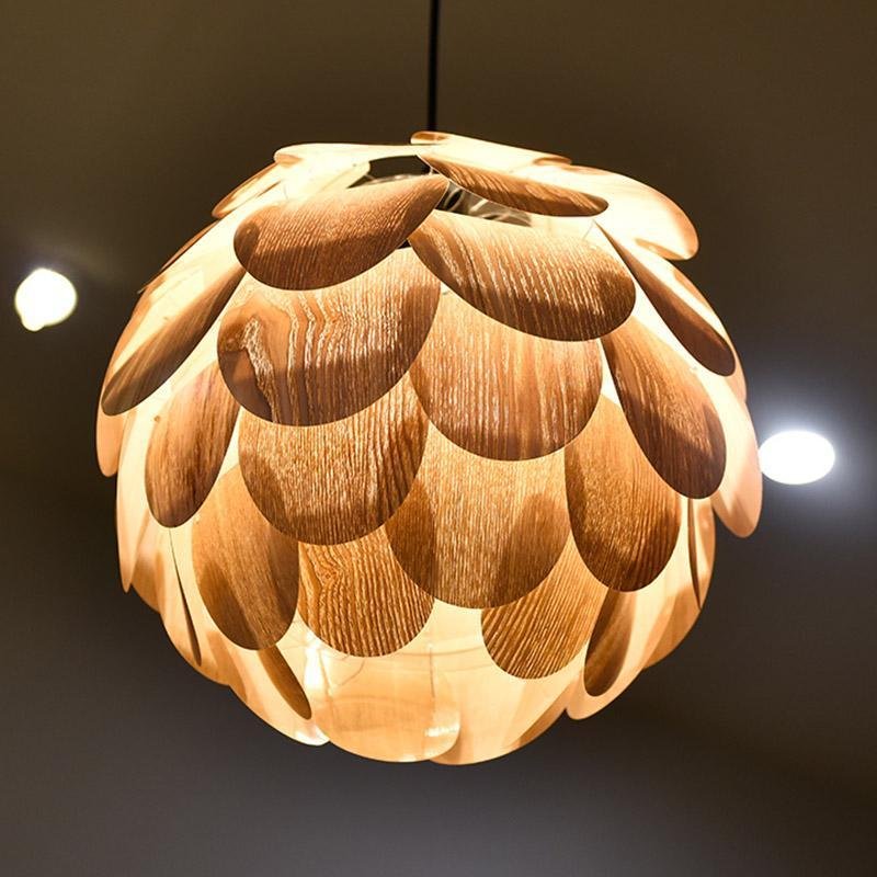 15" Rustic Pineapple Wood Pendant Light | Ashwood Farmhouse Design