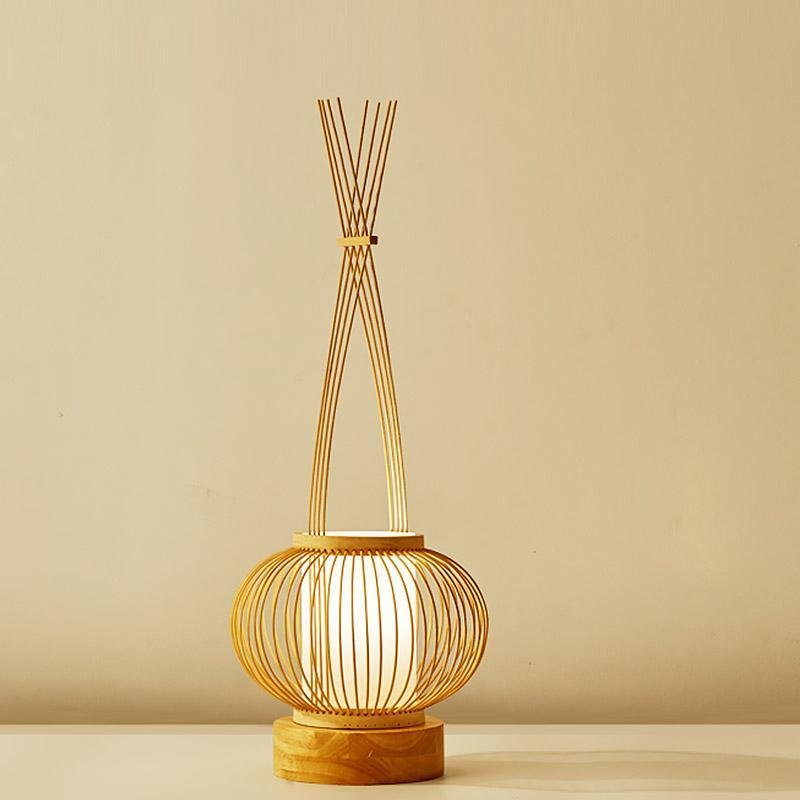 Woven Bamboo LED Table Lamp with USB Port & Portable Handle