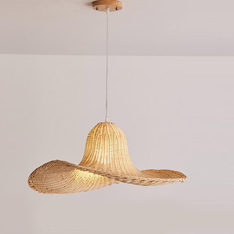 Rustic Hat Shaped Rattan Pendant Light 16/20/24 Inch Dining Room