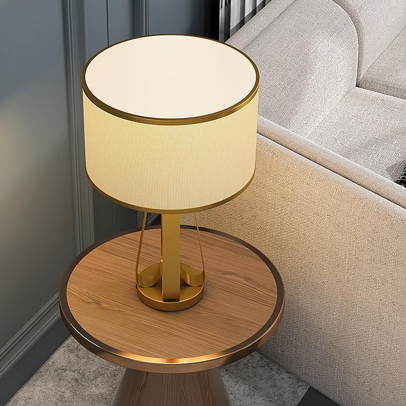 22" Geometric Table Lamp with Brass Frame and Golden Drum Shade