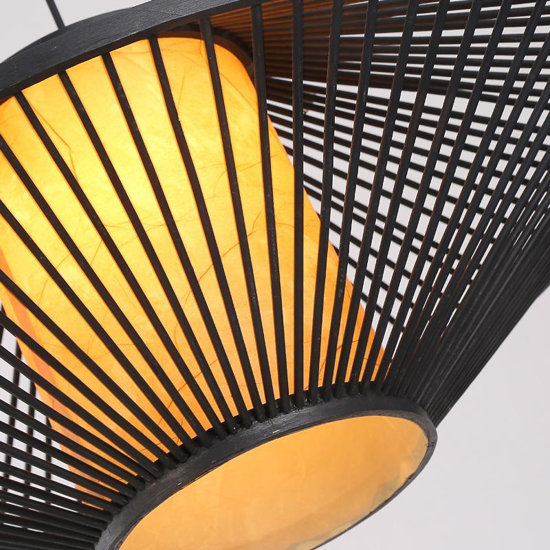 Black Bamboo Farmhouse Pendant Light - Pyramid Ceiling Fixture