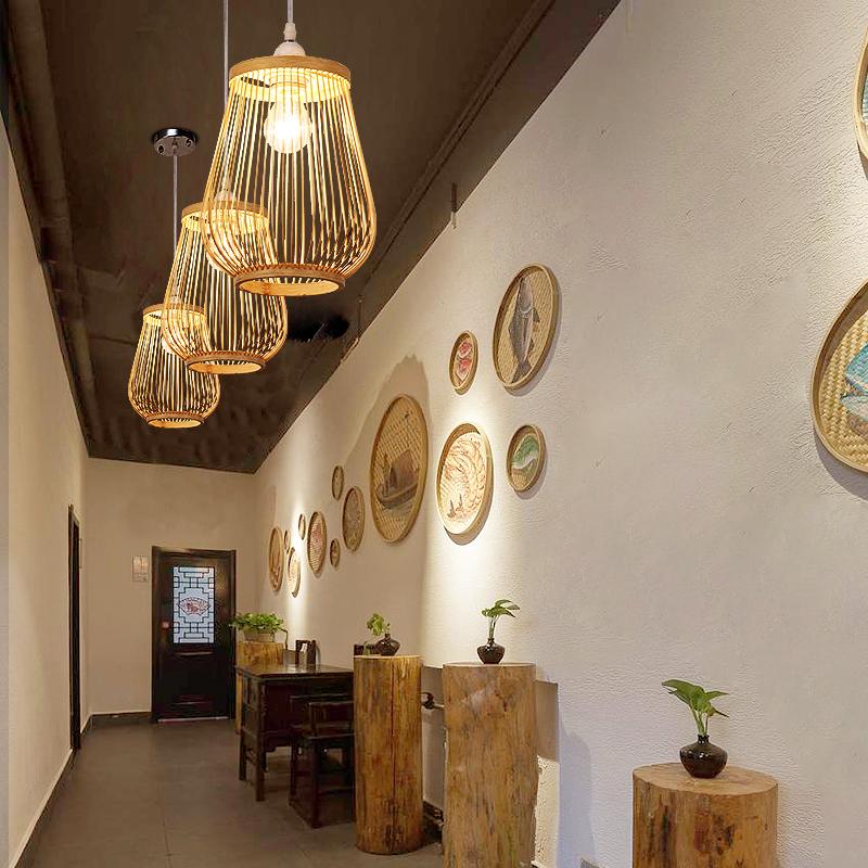 Rustic Bamboo Cage Pendant Light - Farmhouse Hanging Fixture
