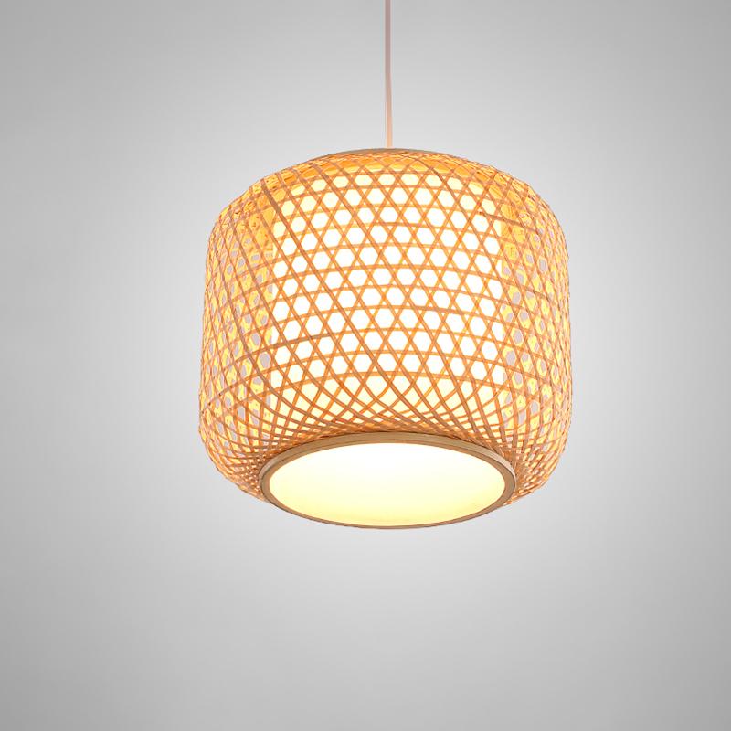 Cylindrical Bamboo Pendant Light - Modern Farmhouse Entryway Lighting