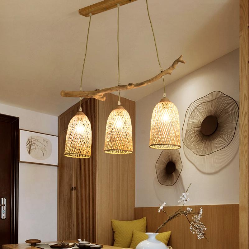 Bamboo Triple Pendant Chandelier with Branch Detail