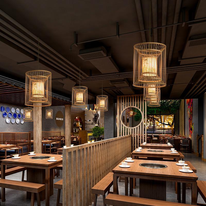Bamboo Cylindrical Cage Pendant Light - Farmhouse Rustic Design