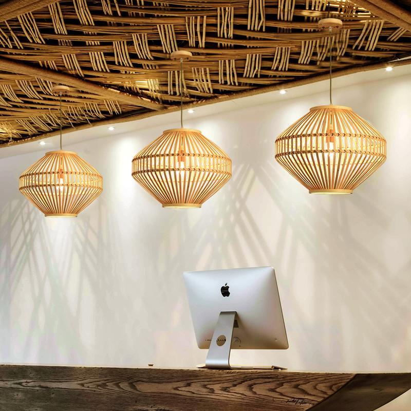 Bamboo Farmhouse Pendant Light - Diamond Open Weave Design