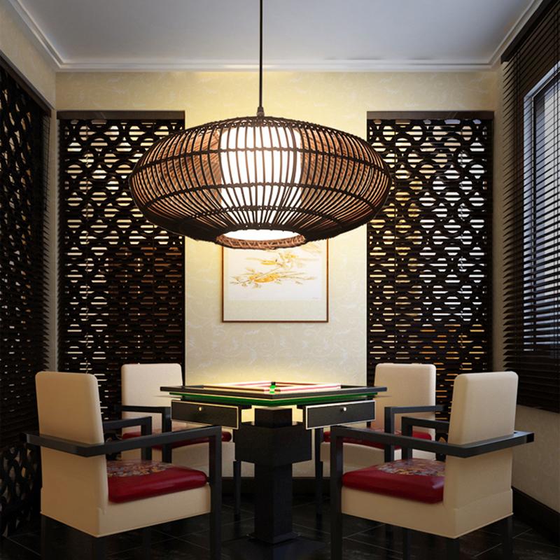 Circular Bamboo Pendant Light Farmhouse Kitchen Dining