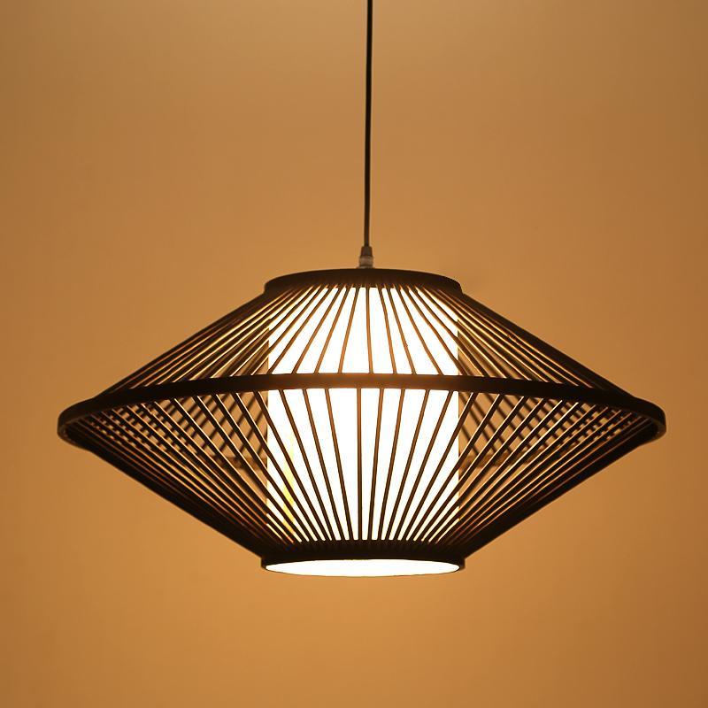 Black Bamboo Farmhouse Pendant Light - Pyramid Ceiling Fixture