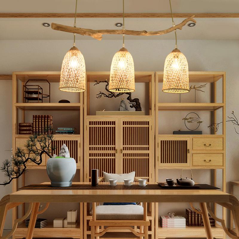 Bamboo Triple Pendant Chandelier with Branch Detail