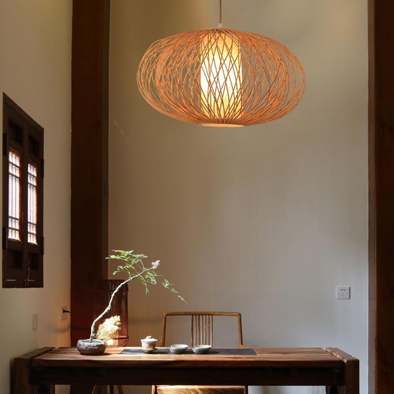 Oval Bamboo Woven Pendant Light - Natural Rattan Globe Design