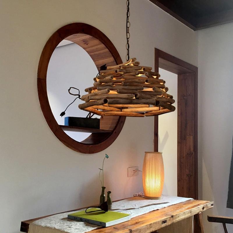 Handpicked Wood Stick Pendant Light Rustic Farmhouse Ceiling Lamp