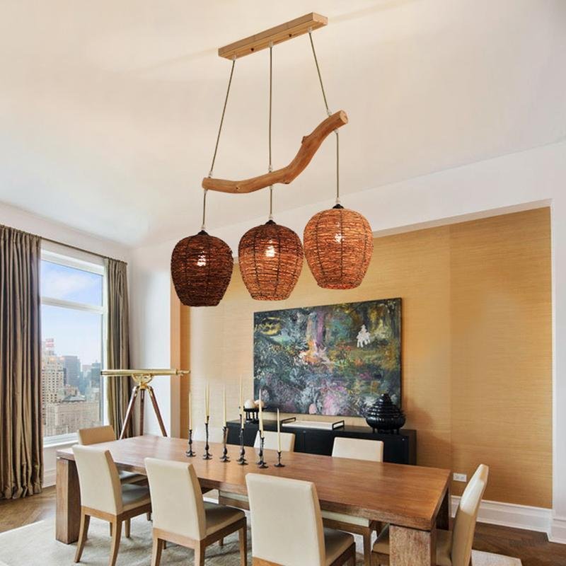 Beehive Wicker Pendant Light - Rustic Farmhouse Ceiling Fixture