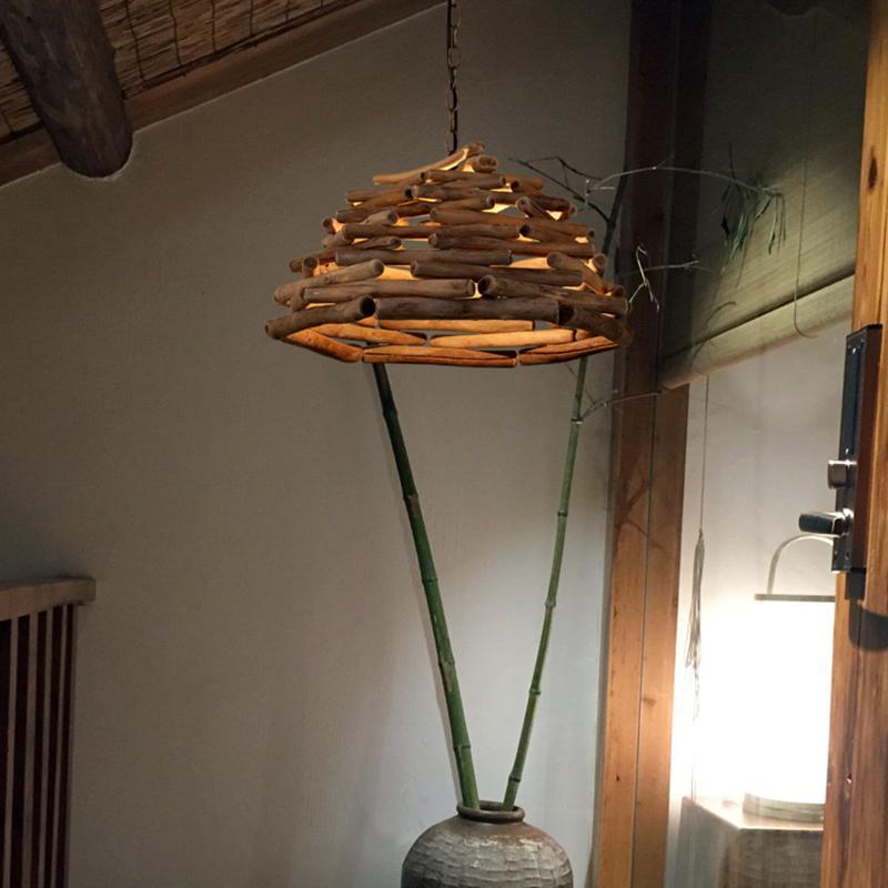 Handpicked Wood Stick Pendant Light Rustic Farmhouse Ceiling Lamp