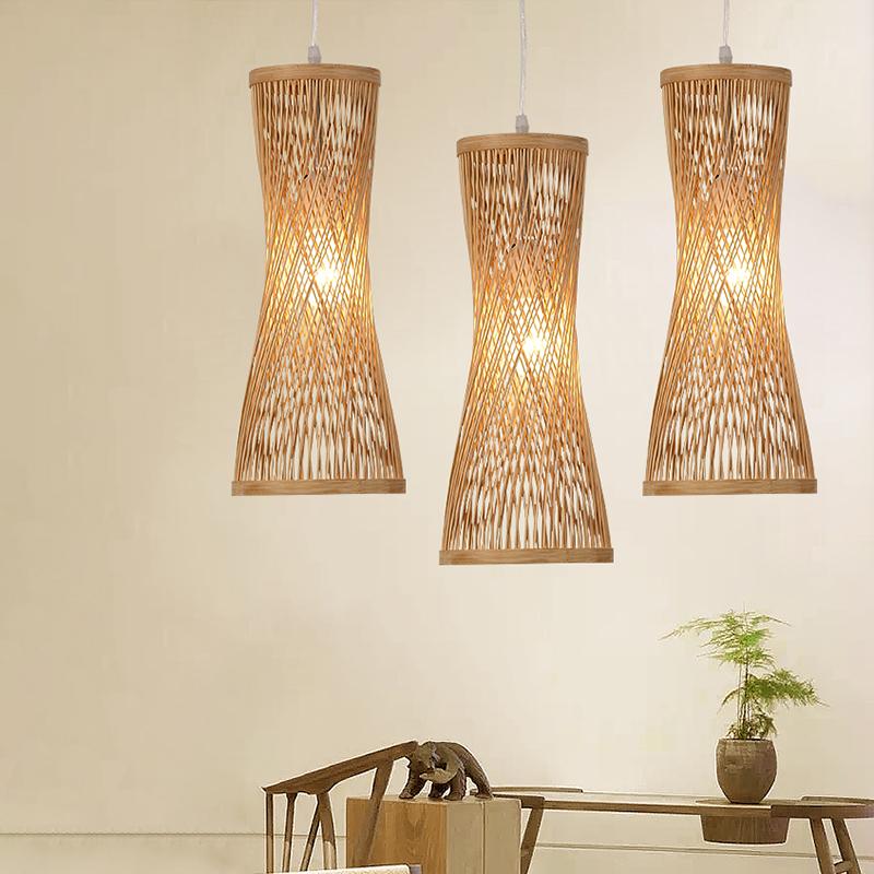 Rustic Bamboo Cage Pendant Light - Farmhouse Hanging Fixture