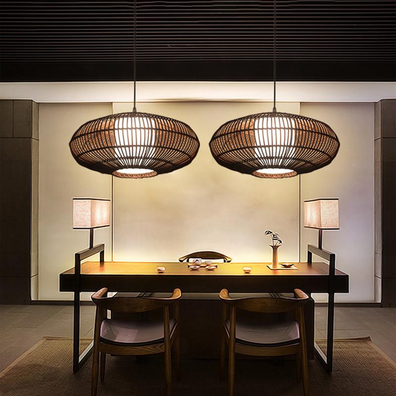 Circular Bamboo Pendant Light Farmhouse Kitchen Dining