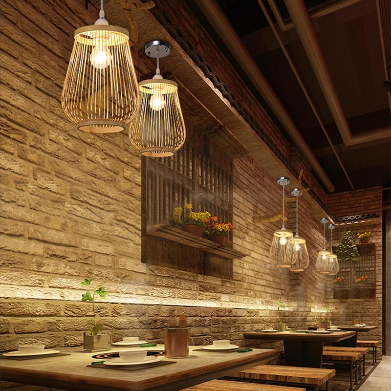 Rustic Bamboo Cage Pendant Light - Farmhouse Hanging Fixture