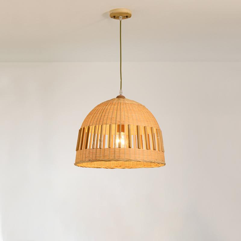 Bamboo Dome Pendant Light with Open Weave Design