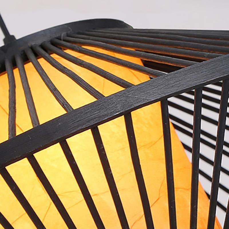 Black Bamboo Farmhouse Pendant Light - Pyramid Ceiling Fixture