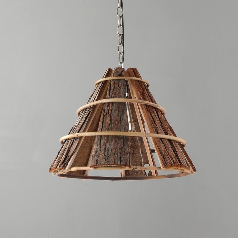 Rustic Wood Pendant Light with Natural Bark Texture