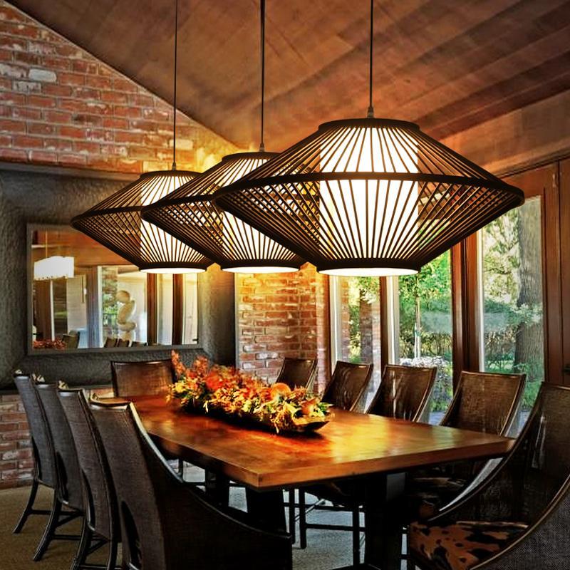 Black Bamboo Farmhouse Pendant Light - Pyramid Ceiling Fixture