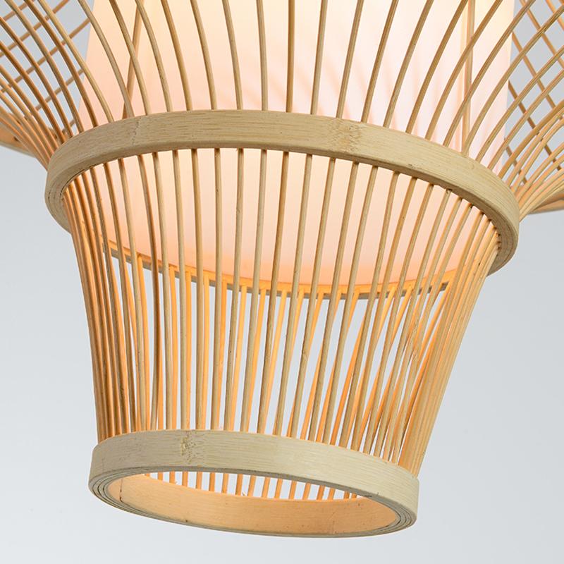Farmhouse Bamboo Pendant Light - Two Cone Natural Wood Ceiling Lamp