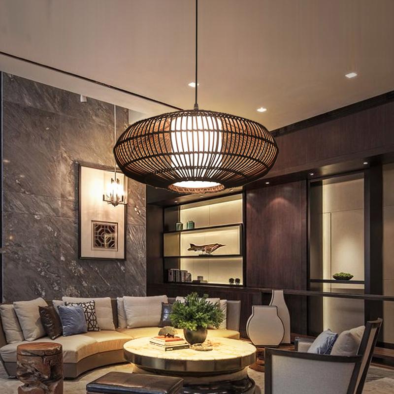 Circular Bamboo Pendant Light Farmhouse Kitchen Dining