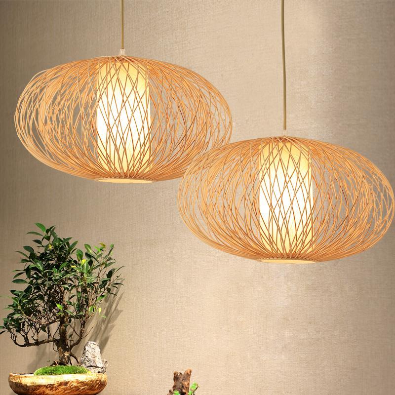 Oval Bamboo Woven Pendant Light - Natural Rattan Globe Design