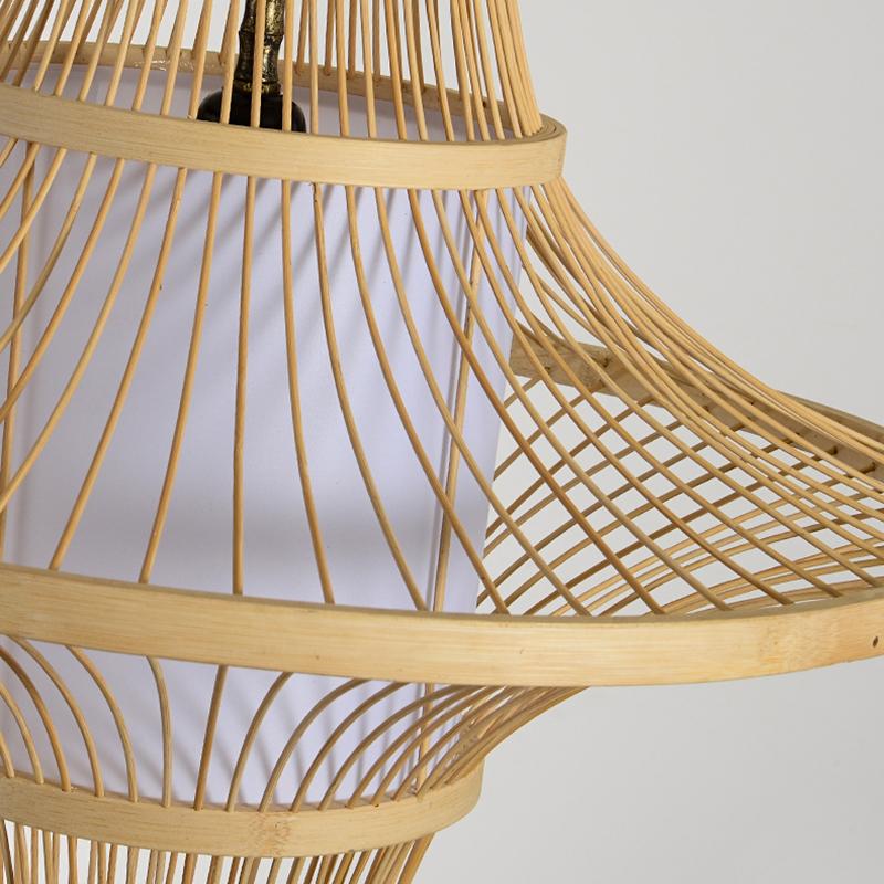 Farmhouse Bamboo Pendant Light - Two Cone Natural Wood Ceiling Lamp
