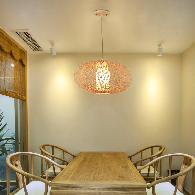 Oval Bamboo Woven Pendant Light - Natural Rattan Globe Design