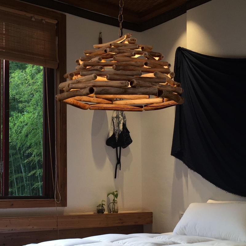 Handpicked Wood Stick Pendant Light Rustic Farmhouse Ceiling Lamp