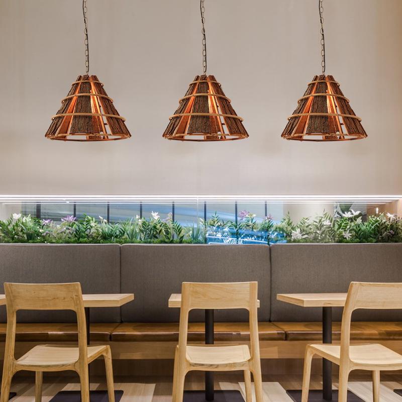 Rustic Wood Pendant Light with Natural Bark Texture