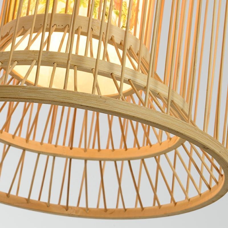 Bamboo Cylindrical Cage Pendant Light - Farmhouse Rustic Design