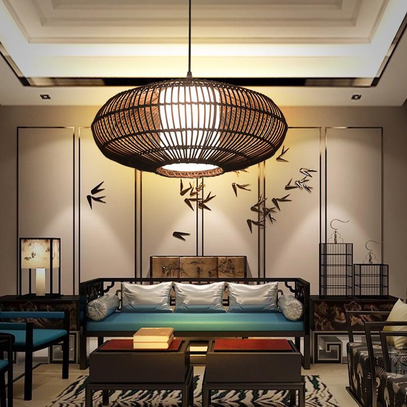 Circular Bamboo Pendant Light Farmhouse Kitchen Dining