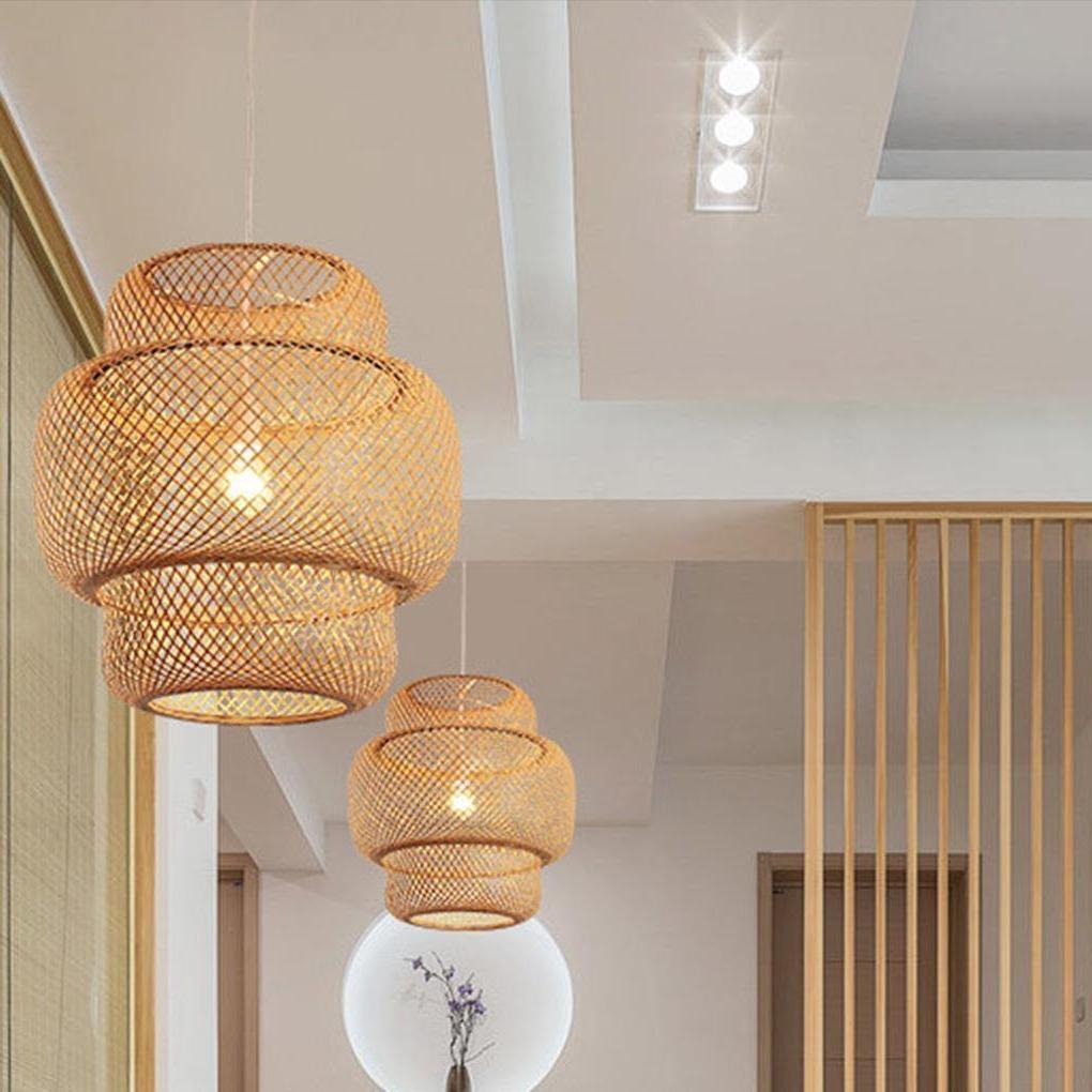 3-Tiered Bamboo Woven Pendant Light - Rustic Boho Ceiling Lighting