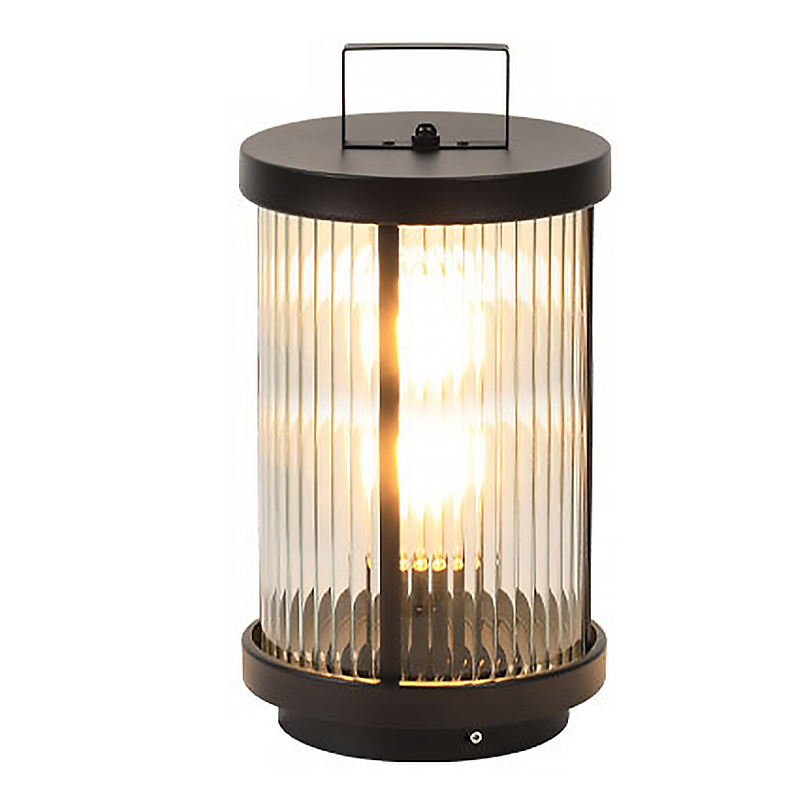 Ribbed Glass Solar Outdoor Lantern with Stainless Steel Handle