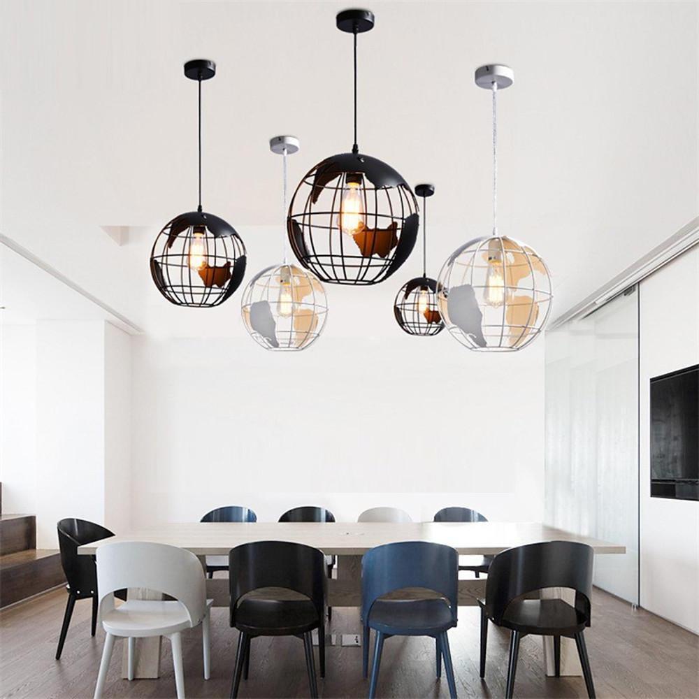 8" Globe World Map Retro Metal Pendant Light - Black & White