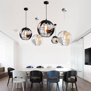 8" Globe World Map Retro Metal Pendant Light - Black & White