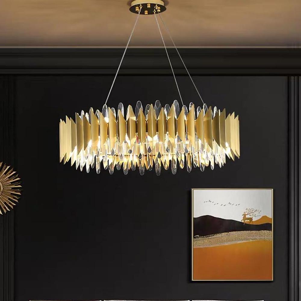 Modern Crystal Chandelier Round Stainless Steel Ceiling Light