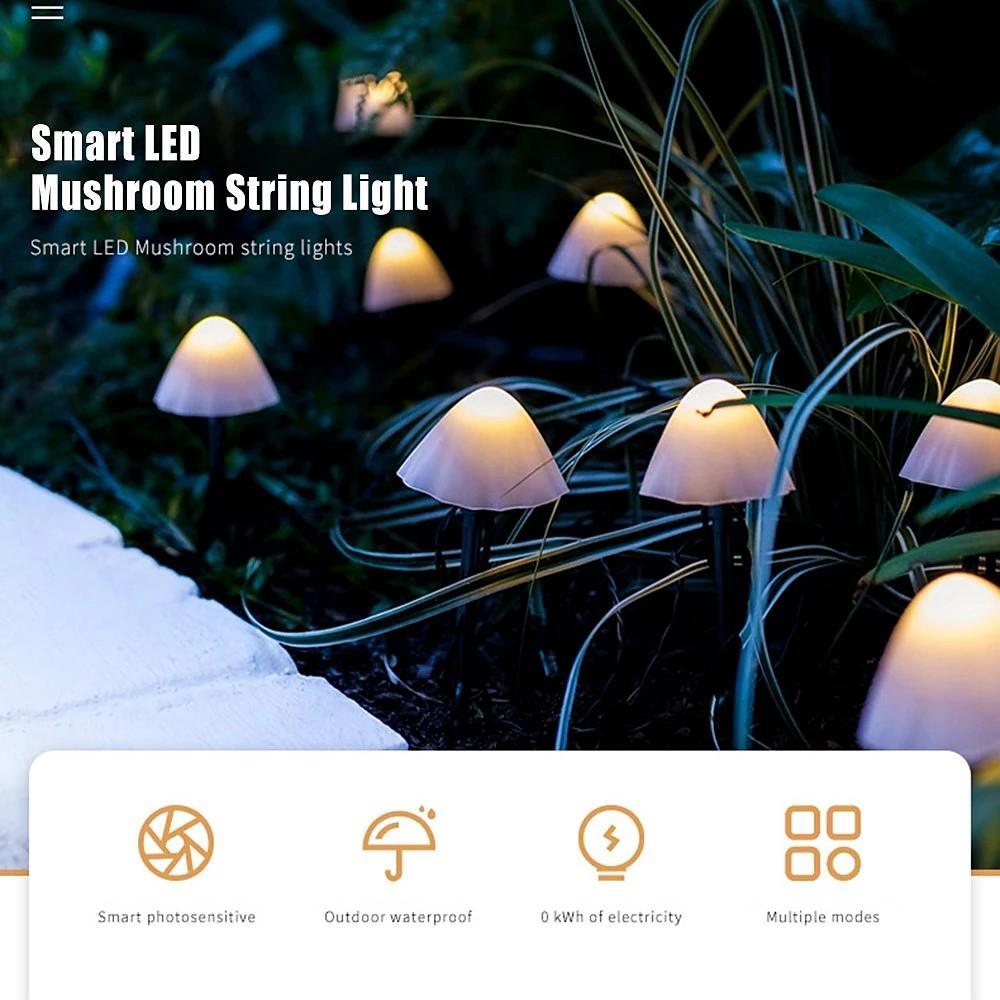 Solar Mushroom String Lights 16.4ft Outdoor Waterproof LED RGB