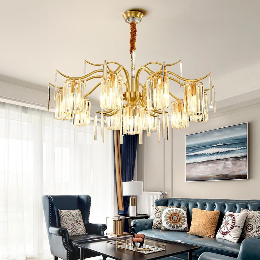 Crystal Chandelier Gold Copper Finish LED Ambient Lighting