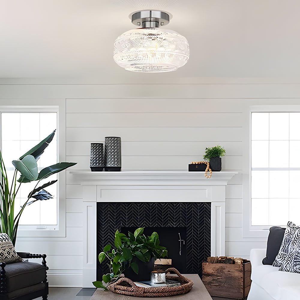 Acrylic Lantern Semi Flush Mount Ceiling Light | Modern Metal Fixture