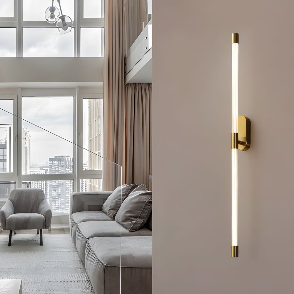 Modern Acrylic Tube Linear LED Wall Sconce - Gold & Black