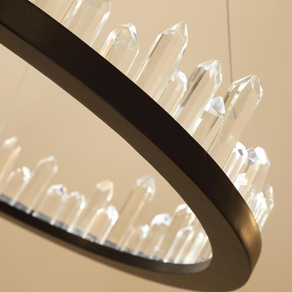 Crystal Ring Modern LED Pendant Light – Adjustable Black Metal