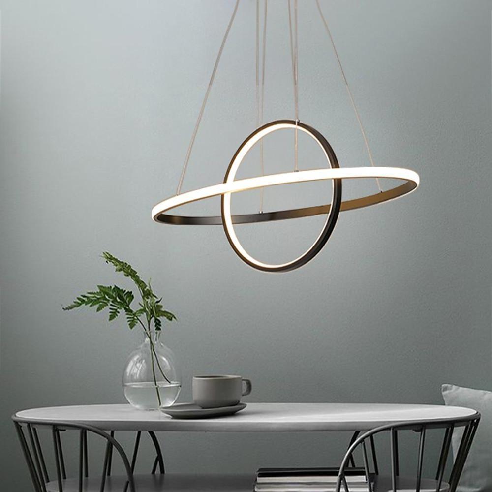 Modern Double Circle LED Pendant Light Metal Adjustable Chandelier