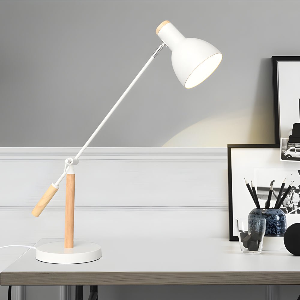 Adjustable Wood & Metal Desk Lamp Modern Reading Light