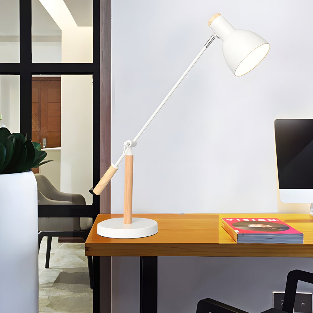 Adjustable Wood & Metal Desk Lamp Modern Reading Light